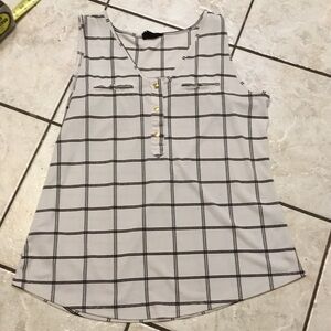 Fifty Street Black and White Grid Sleeveless Blouse L